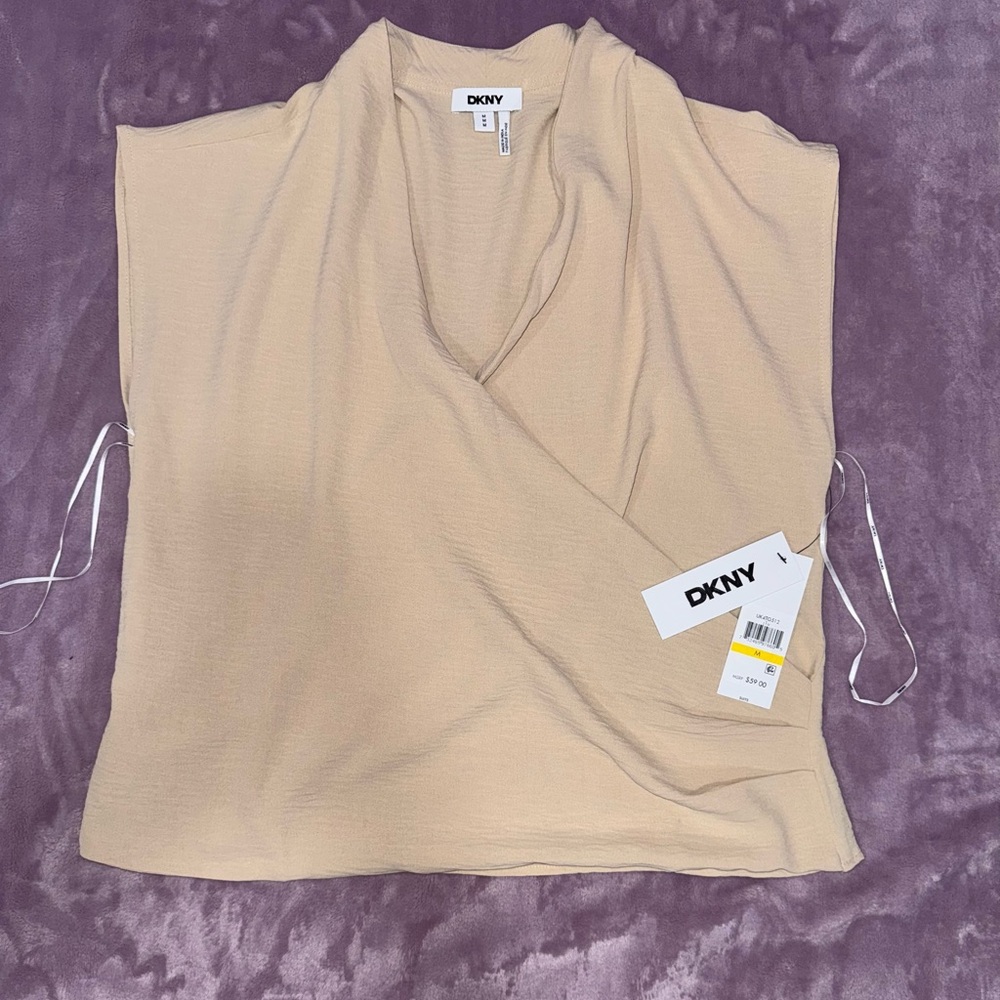 DKNY Light Tan Wrap Blouse